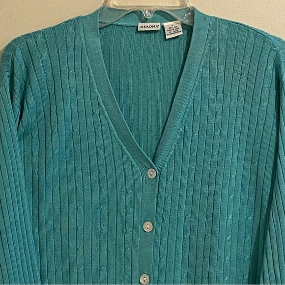 Merona Teal Size L Cardigan Sweater Front Button Long Sleeve Women's - Picture 2 of 6